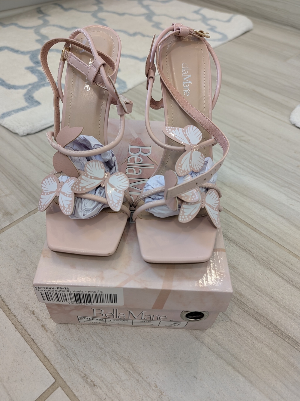 Bella Marie Pink Katie Butterfly Strappy Heels. 8